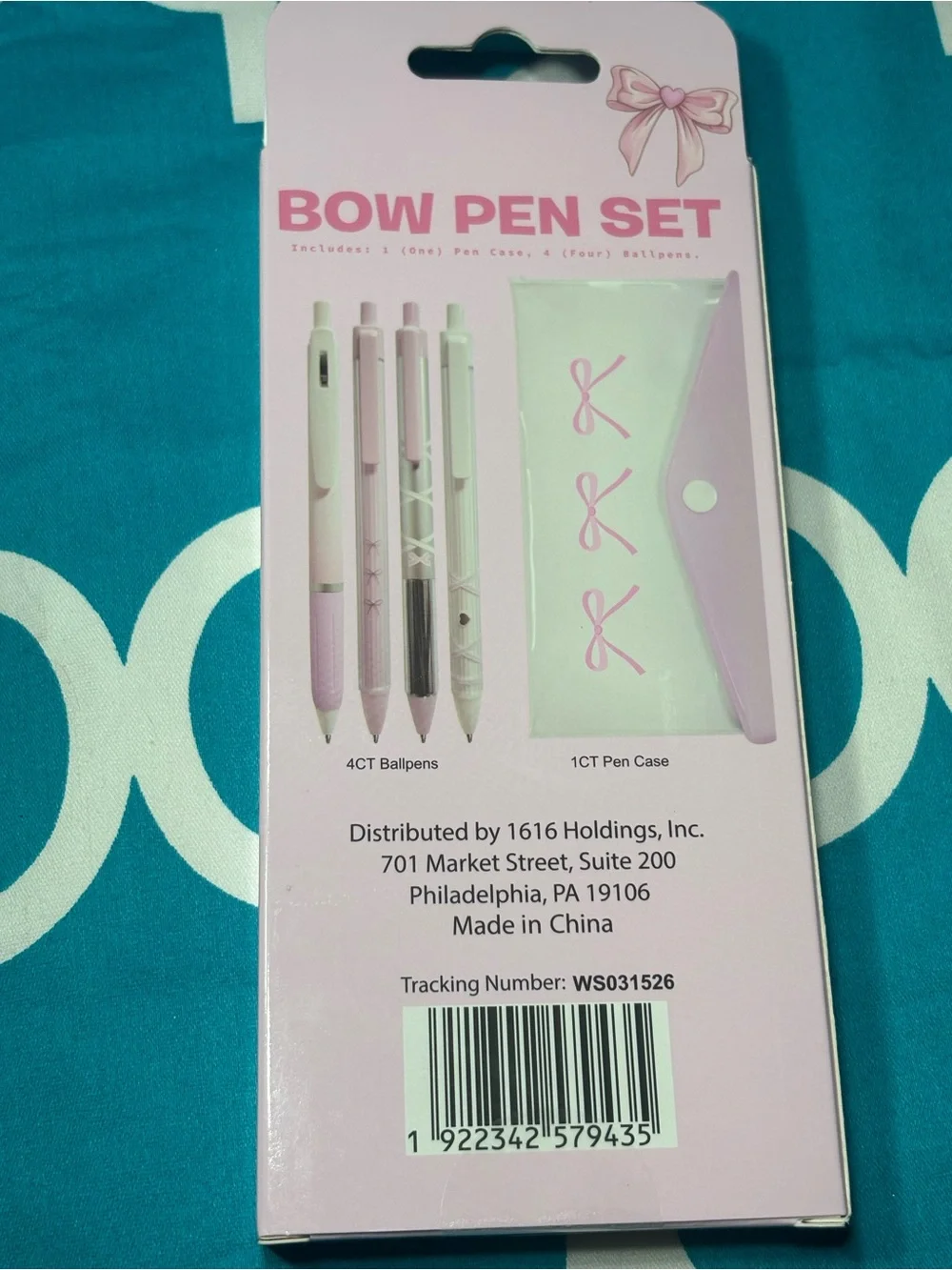 New 5 pc Bow Pen Set - Pink Bow Design